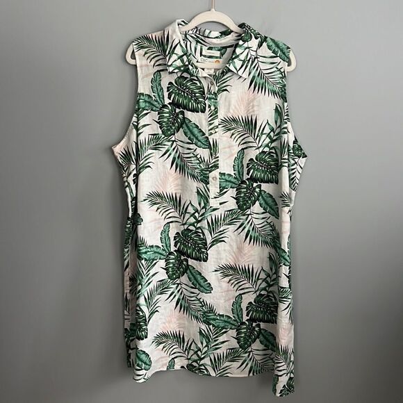 C & C California Women’s 2X 100% Linen sleeveless palm tree tropical dress - Picture 2 of 13